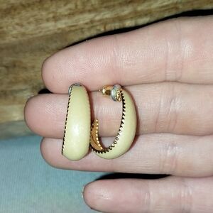 Elegant Vintage Shimmery Cream Enamel J Hoop Earrings
